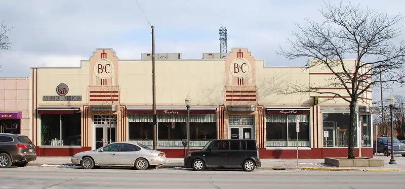 A restored art deco commercial building