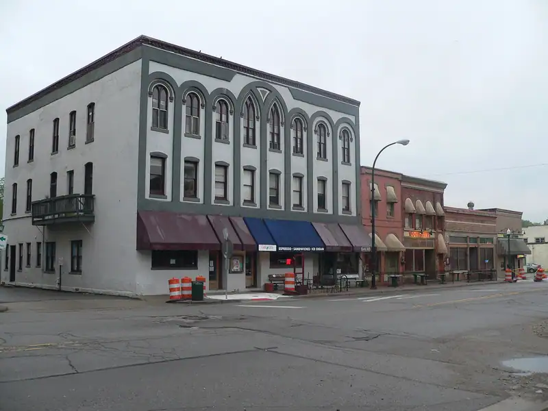 A row of restored 19th-century commercial buildings