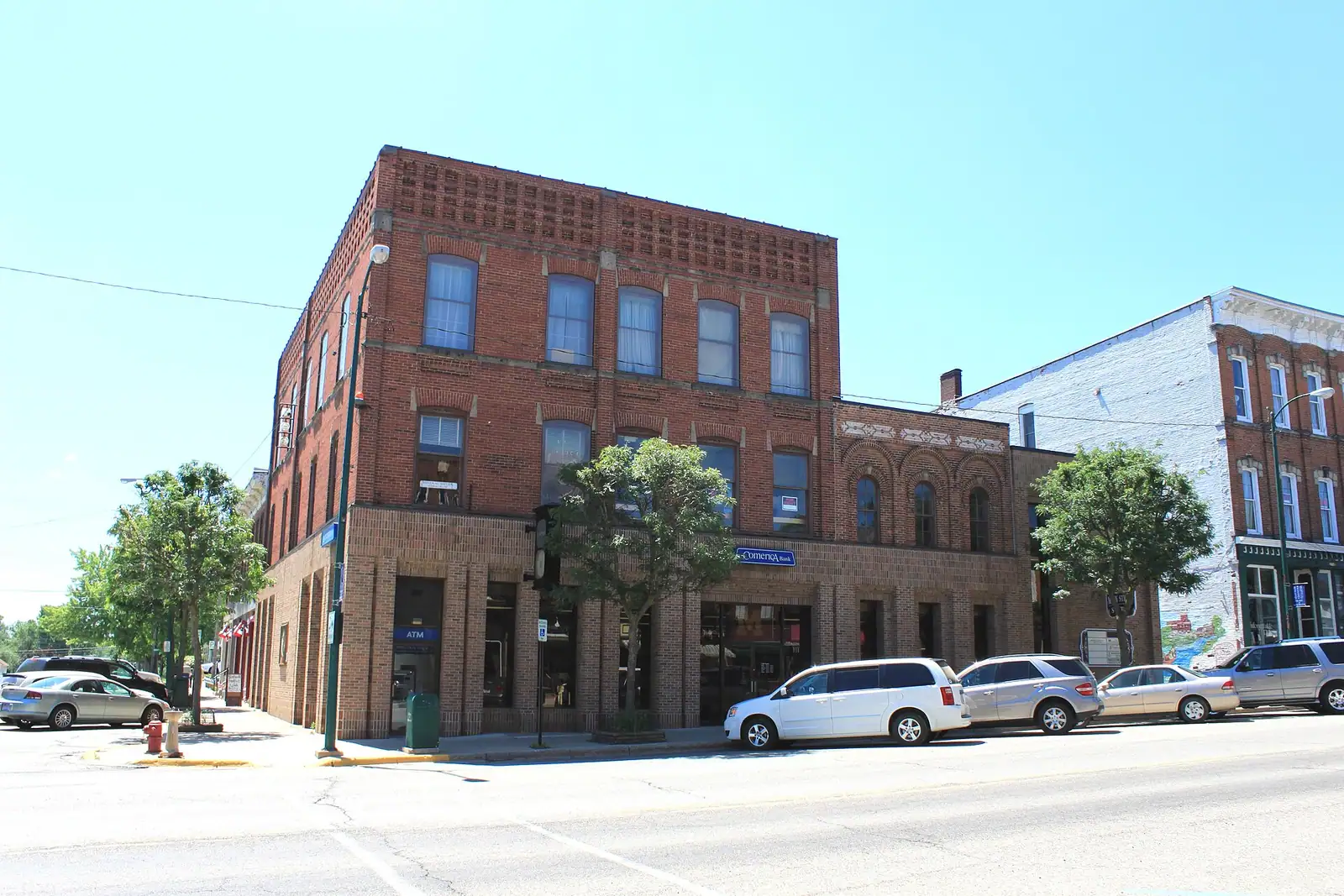 Historic brick buildings on a main street