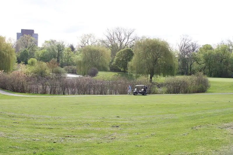 Rolling golf course greens and trees