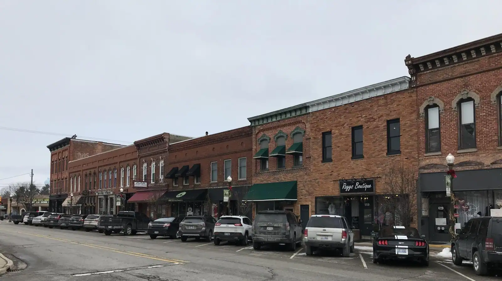 Historic brick buildings along a downtown street
