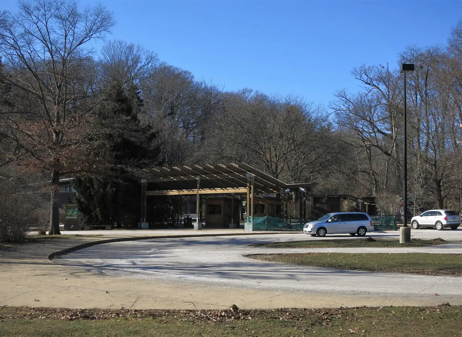 The entrance plaza of John Ball Zoo among trees