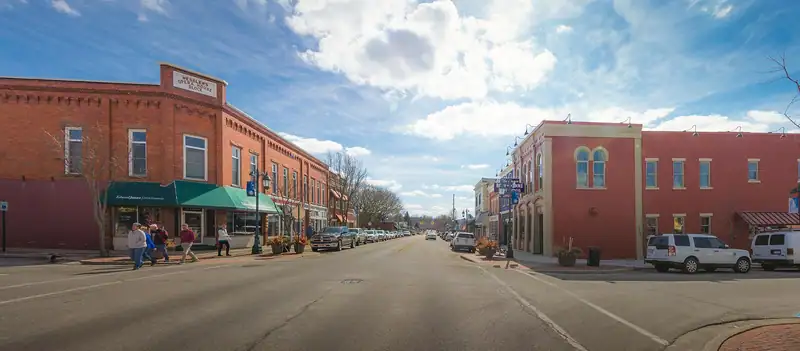 Historic brick storefronts along downtown Rockford's main street