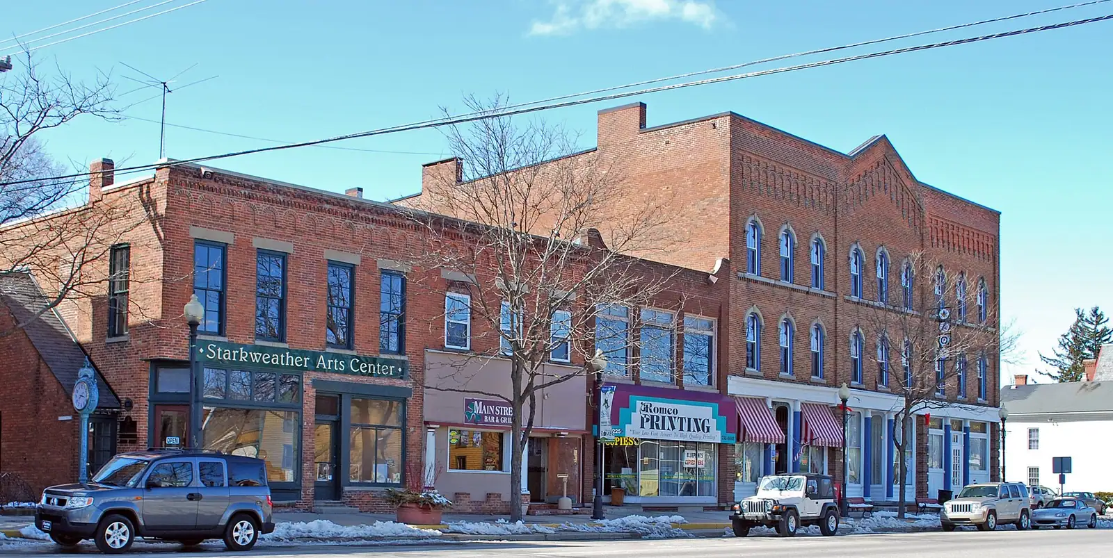 Historic brick storefronts along Main Street